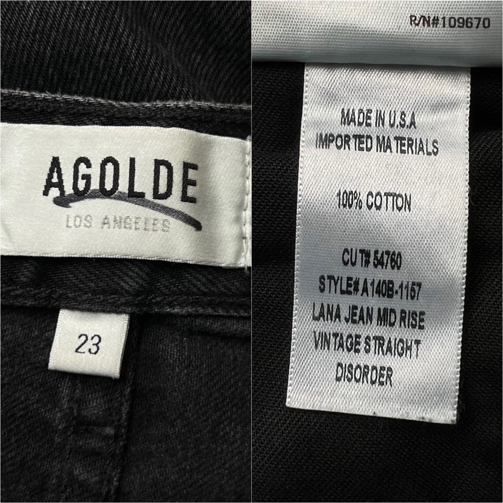 AGOLDE 90s Washed Black Distressed Denim Rip Knee Straight Leg Relaxed Jeans 23 - Picture 13 of 15
